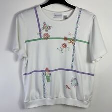 Blusa Alfred Dunner SS branca com designs florais de miçangas e lantejoulas tamanho G comprar usado  Enviando para Brazil