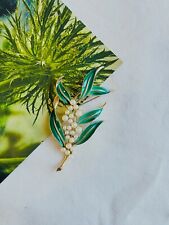 Spilla Crown Trifari anni '50 Enorme Spilla Grappolo Foglie Vento Verde Vivido, Oro, usato usato  Spedire a Italy