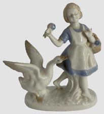 Girl with Flowers Basket  Goose Figurine Vintage Porcelain Decor Made in Japan for sale  Shipping to South Africa