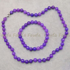 Natural 8mm Faceted Purple Sugilite Round Gemstone Beads Necklace Bracelet Set for sale  Shipping to South Africa