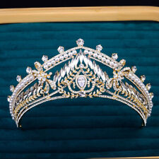 Tiara de ouro luxo 6 cm de altura coroa pérola cristal CZ casamento noiva rainha princesa comprar usado  Enviando para Brazil