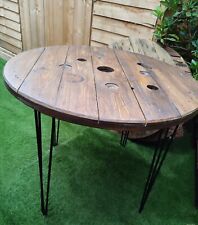 Great**Round Industrial Cable Reel Dining Table Rustic on Hairpin Legs (120cm) for sale  Shipping to South Africa