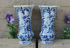 Used, Antique delft blue white pottery ceramic Vases marked Lady catching birds  for sale  Shipping to Canada