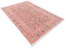 Usado, Moderna alfombra tejida plana de algodón hecha a mano, rosa y blanca estrella fugaz Dhurrie segunda mano  Embacar hacia Argentina