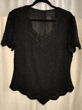 NWOT Cote d' Azur Womens BEADED Top Sz L Black Silk COUTURE Flapper  for sale  Shipping to South Africa