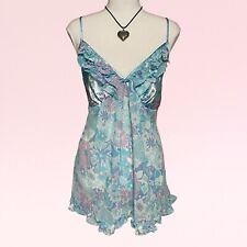 mini vestido vintage Y2K puro babado fada chiffon azul floral babydoll slip G comprar usado  Enviando para Brazil