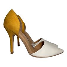 Chinese Laundry Shoes Heels Size 6.5 D'Orsay Pump Yellow Cream Fabric Faux Suede, used for sale  Shipping to South Africa