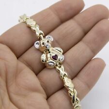 "Pulsera de oso de peluche con corte diamante corazón y besos real oro amarillo blanco 10K 7,5" segunda mano  Embacar hacia Argentina