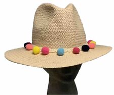 Usado, Sombrero Fedora de Paja de Papel Shiraleah Multicolor Pom Poms Playa Tropical Kawaii Adorable segunda mano  Embacar hacia Argentina