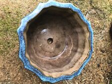 Large Blue Glazed Ceramic Garden Pot with fluted edge 68cm diameter x 36cm high, used for sale  ESHER