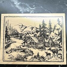 Vintage PSX Mountain Wooden Cabin Lake Rubber Stamp K-2780 Deer River Boat Lodge for sale  Shipping to South Africa
