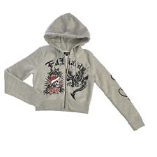 ED HARDY Heart Roses Sweatshirt Full Zip Hoodie (M) Gray for sale  Shipping to South Africa