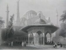 Antique engraving Court and fountain of St Sophia Istanbul Turkey W.H.Bartlett for sale  Shipping to South Africa