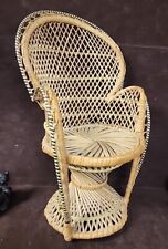 Vintage Wicker Peacock Fan Back Rattan Chair 15.25” Doll Plant Stand Boho Decor, used for sale  Shipping to South Africa