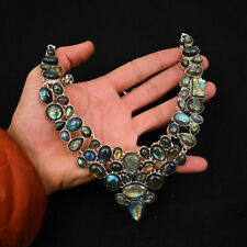 Collar de regalo de joyería de plata de ley 925 con piedras preciosas de labradorita 18" S516 segunda mano  Embacar hacia Argentina