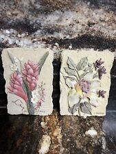 2 CHERI BLUM  Hand-painted 3D Art Resin Plaques GINGER & CYMBIDIUM 6 3/8"x4 1/4" for sale  Shipping to South Africa