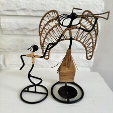 Laurids Lonborg Style 60s MCM Rattan Metal Angel &Trumpet Candle Holder & Figure for sale  Shipping to South Africa