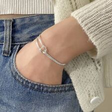 Women Real S925 Sterling Silver 2 Layers Chain Knot Bangle Bracelet 7.5 inches for sale  Shipping to South Africa