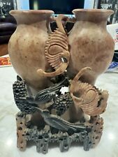 1939 NY Worlds Fair Chinese Hand Carved Soapstone Double Vase W/ Ornate Birds for sale  Shipping to South Africa