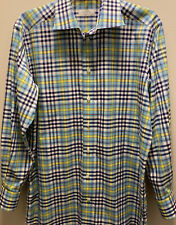 Eton Contemporary Blue Yellow Checked Button-Down Shirt Men's Size 42 16 1/2 for sale  Shipping to South Africa