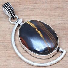 Necklace Iron Tiger'Eye Gemstone Handmade 925 Antique Silver Jewelry 2" for sale  Shipping to South Africa