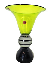 Correia Glass Collection Chartreuse and Black Footed Vase 11.5H8.5 #44/500 1999, used for sale  Shipping to South Africa