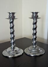Set of Two Vintage Barley Twist Candlestick Silver Colour Metal Candle Holder for sale  Shipping to South Africa