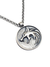 Sterling Silver The Witcher Medallion Pendant on Metal Chain Necklace for sale  Shipping to South Africa