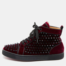 Christian Louboutin Burgundy Velvet Louis Junior Spikes High Top Sneakers for sale  Shipping to South Africa