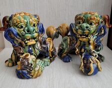Used, Chinese Shishi Lion Fu Dog Guardian Statues Tang Sancai Egg Spinach Cobalt Glaze for sale  Shipping to South Africa