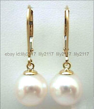 Beautiful AAA 10MM natural south sea round white pearl 14K gold dangle earrings, used for sale  Shipping to South Africa