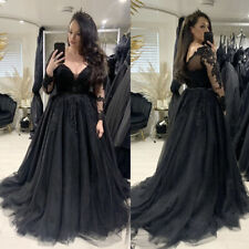 Gothic Black Wedding Dresses Long Sleeves V Neck Lace Appliques Bridal Gowns, used for sale  Shipping to South Africa