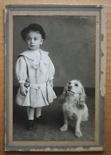 Antique Cabinet Card Wide Eye Young Boy English Spaniel Dog Silver Gelatin Photo for sale  Shipping to South Africa