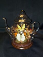 Vintage Glass Teapot Dried Flower & Butterfly Arrangement, used for sale  Shipping to South Africa