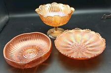 Carnival Glass Iridescent Marigold Orange  Bowls Pedestal Vintage X 3 for sale  Shipping to South Africa