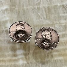 Vintage Cufflinks Lincoln Penny w Masonic Square Compass Symbol Punch out for sale  Shipping to South Africa