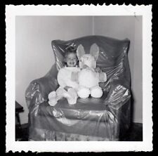 Used, BEYOND CREEPY PLASTIC COVERED CHAIR GIGGLING GIRL w BUNNY DOLL ~ 1950s PHOTO for sale  Shipping to South Africa