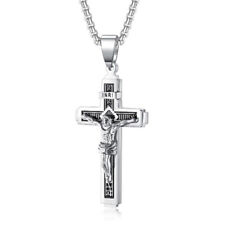Colar pingente cruz crucifixo Jesus Cristo aço inoxidável masculino 24" novo comprar usado  Enviando para Brazil