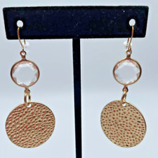 Vintage Retro Gold Tone Hammered Disc Rhinestone Dangle Pierced Earrings for sale  Shipping to South Africa