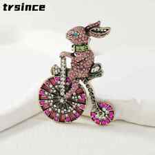 Vintage Animal Brooch Creative Full Pink Rhinestone Bunny Cycling Rabbit Pin  for sale  Shipping to South Africa
