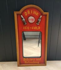 Vintage LARGE Coca Cola "Ice Cold" Mirror Advertisement Wooden Sign Plaque RARE for sale  Shipping to South Africa