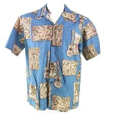 Usado, Camisa Aloha havaiana média feita no Havaí floral ukuleles bambu azul bronzeado comprar usado  Enviando para Brazil