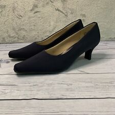 Fanfares Classic Pumps Navy Blue Satin Square Toe Kitten Heel Women's 8, used for sale  Shipping to South Africa