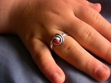Silver conch stryle ring, fine silver .999+, size 6.5, Italian red coral bead for sale  Shipping to Canada