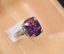 Natural Black Fire Opal 925 Sterling Silver Ring Cushion Wedding engagement Ring, used for sale  Shipping to South Africa