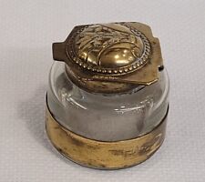 C1880 ANTIQUE FANCY TOPPED BRASS & GLASS INKWELL vgc WRITING SLOPE REPLACEMENT ?, used for sale  Shipping to Canada
