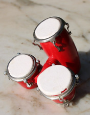 Miniature Red Wood Leather Drum Set Conga Bongo Percussion for Display Only for sale  Shipping to South Africa