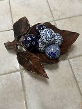 Used, Vintage Porcelain Carpet Balls With Handmade Carved Wooden Tray for sale  Shipping to South Africa