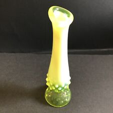 Fenton Vaseline Yellow Topaz Opalescent Hobnail Glass Stretch Swung Bud Vase for sale  Shipping to Canada