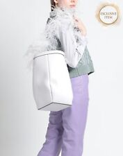 RRP€2260 VALENTINO GARAVANI Leather Bucket Bag Large White Ostrich Feather Trim for sale  Shipping to South Africa